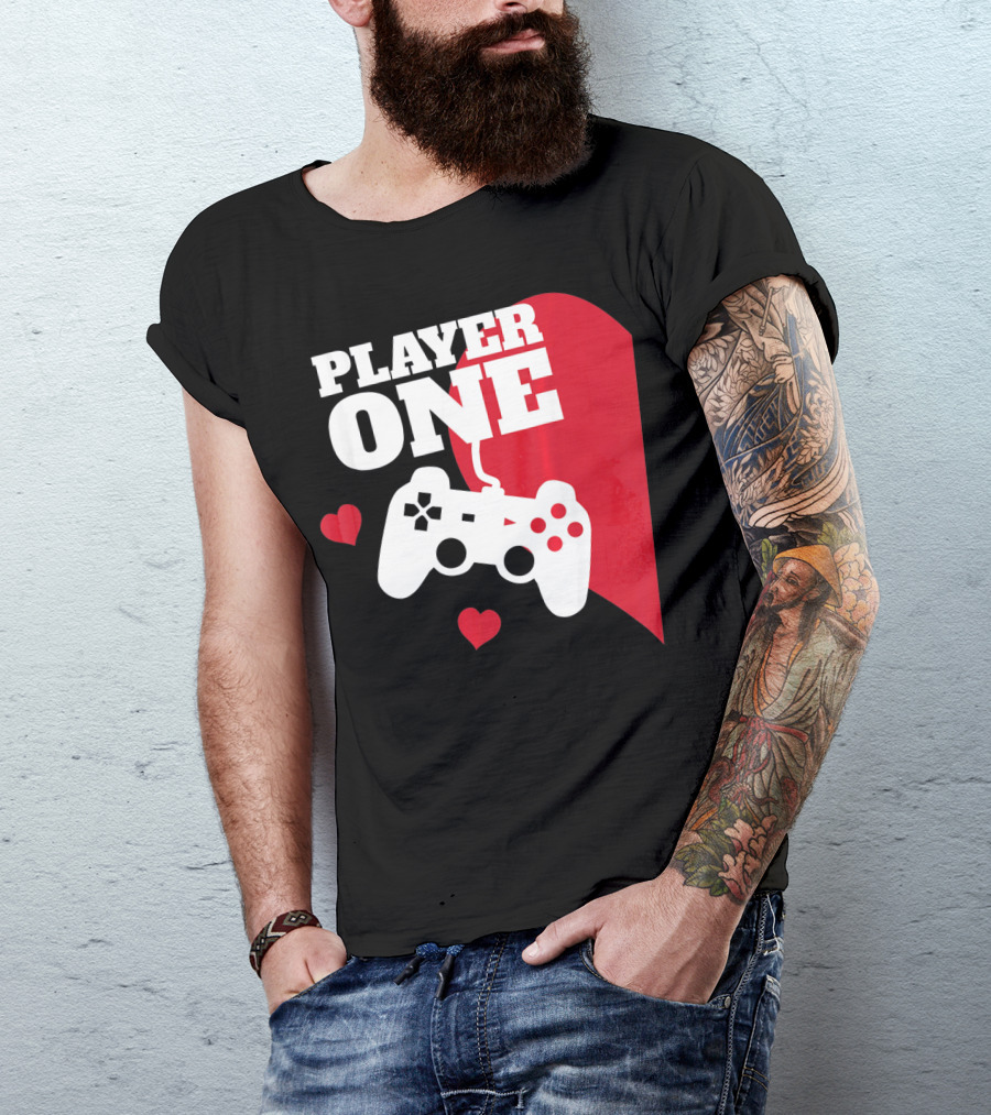 Player One Valentines Day Gamer Controller Hearts T-Shirt