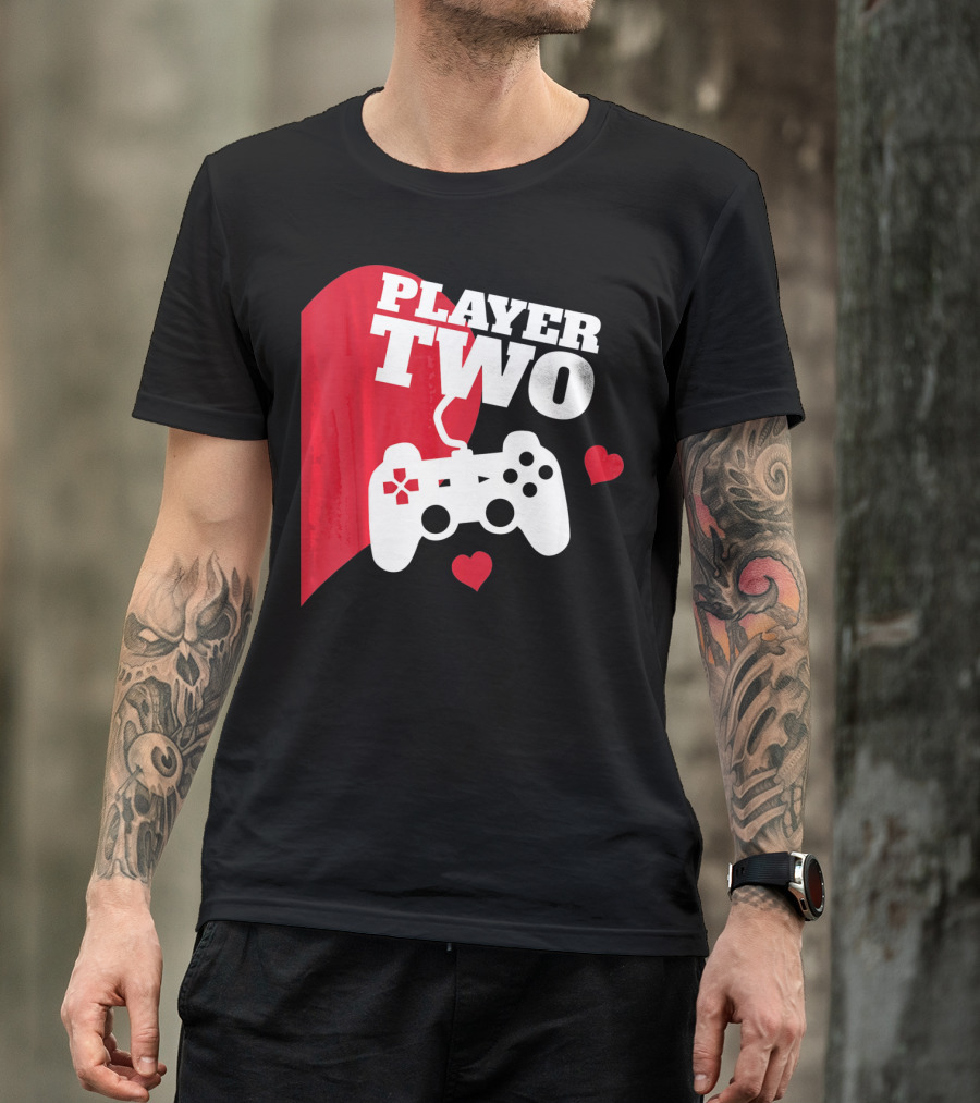 Player Two Valentine With Game Controller And Hearts T-Shirt