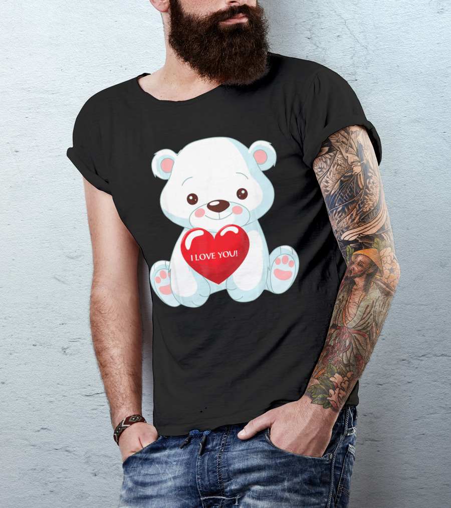 Polar Bear Holding Heart I Love You T-Shirt