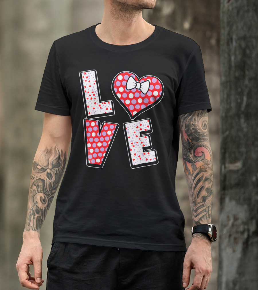 LOVE Polka Dot Heart Bow Tie Valentines T-Shirt