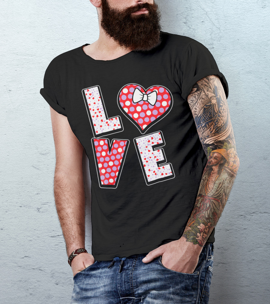 LOVE Polka Dot Heart Bow Tie Valentines T-Shirt