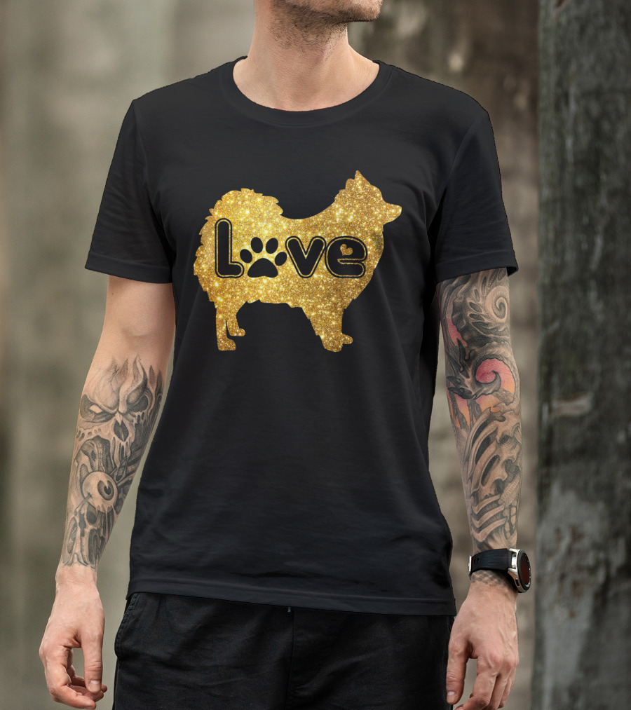 Pomeranian Love Gold Sparkle Paw Valentine T-Shirt