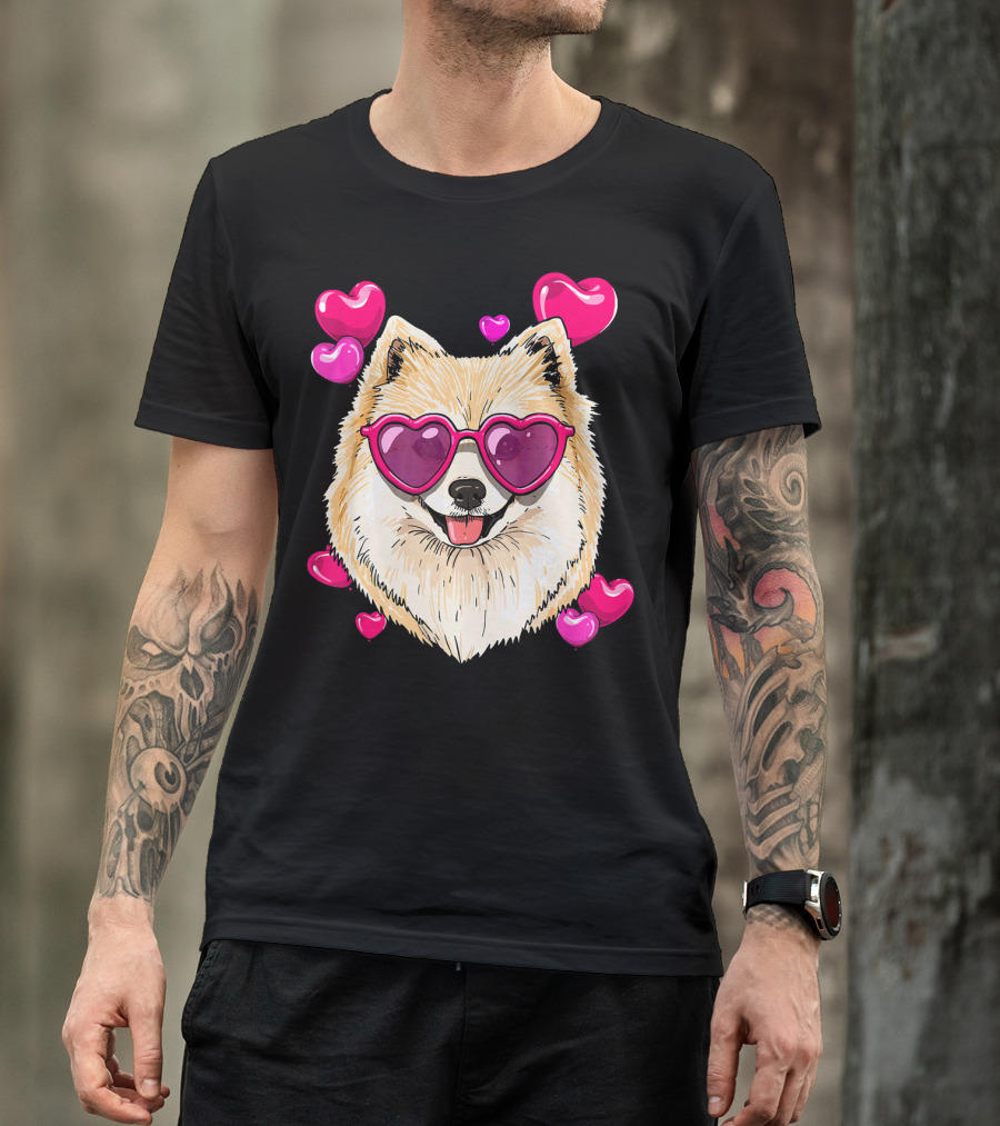 Pomeranian Valentines Day Heart Sunglasses Love Dog T-Shirt