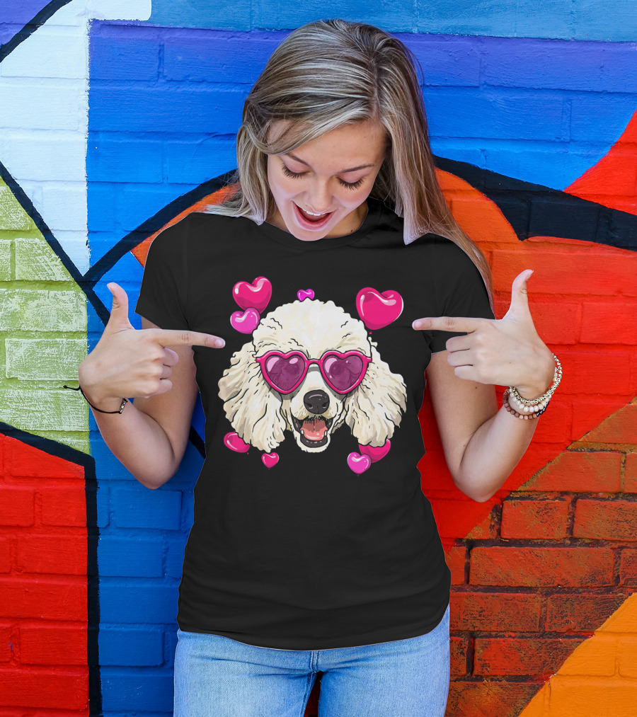 Poodle Valentines Day Heart Glasses Cute Dog T-Shirt
