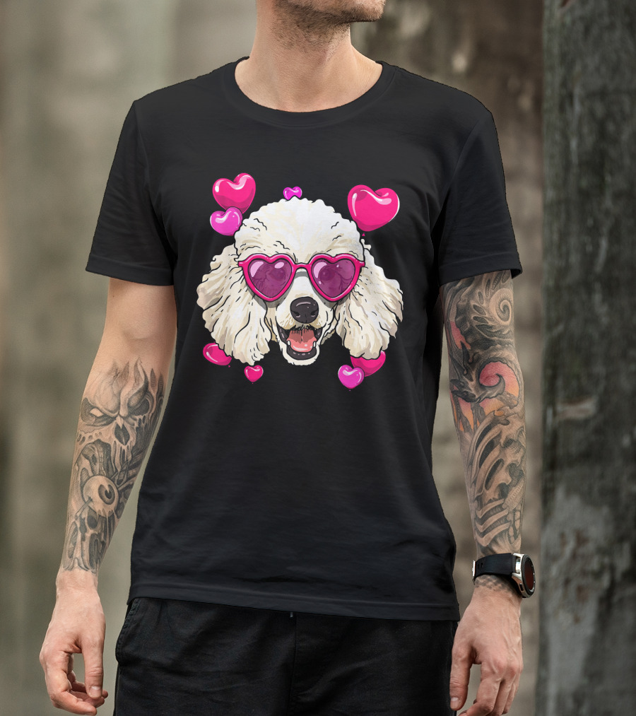 Poodle Valentines Day Heart Glasses Cute Dog T-Shirt