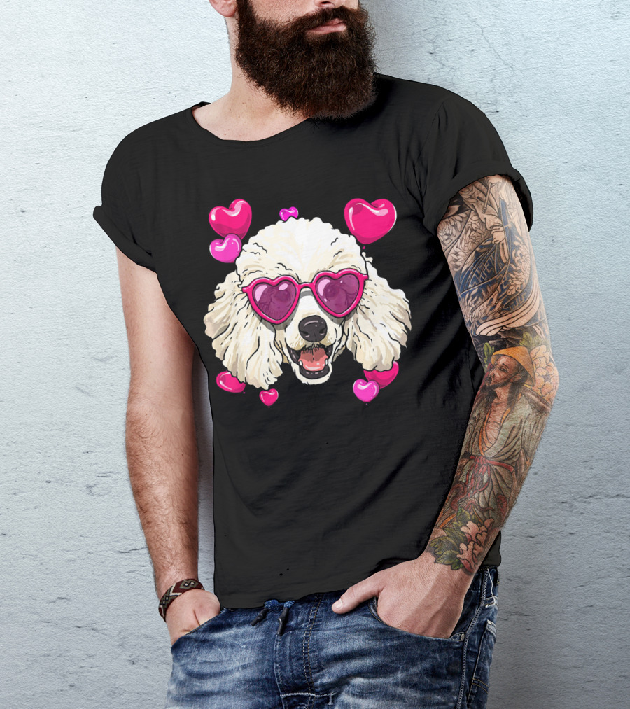 Poodle Valentines Day Heart Glasses Cute Dog T-Shirt