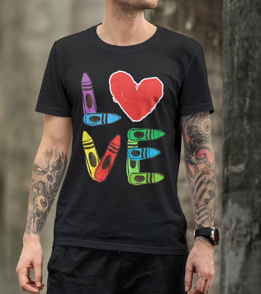 Love Crayon Heart Preschool Teacher Valentines Day T-Shirt