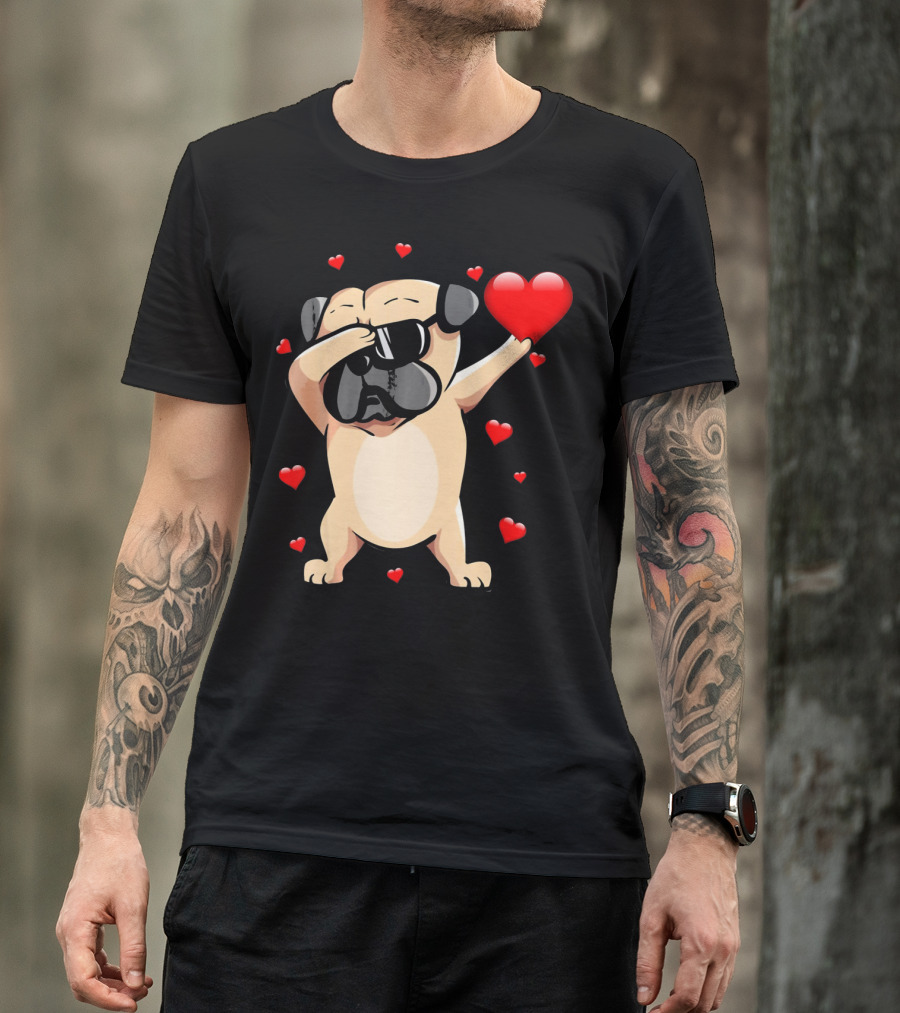 Pug Valentines Day Dabbing Love Dog With Hearts T-Shirt