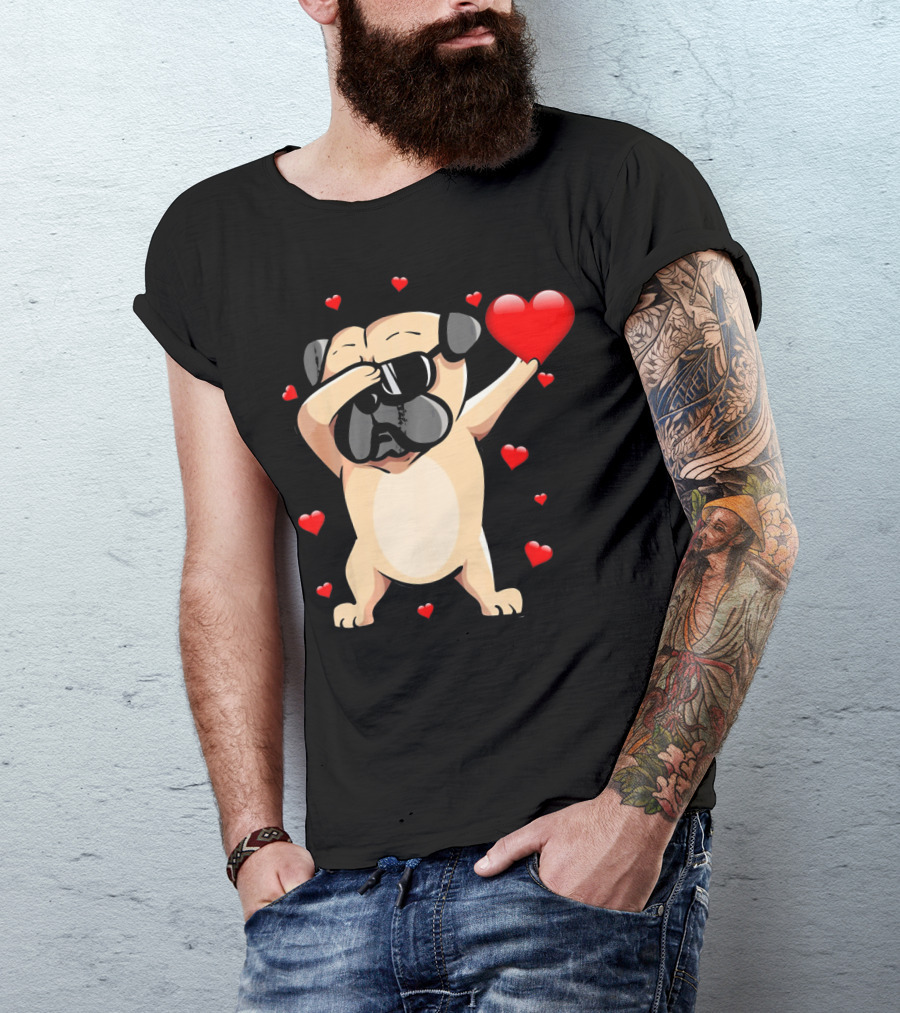 Pug Valentines Day Dabbing Love Dog With Hearts T-Shirt