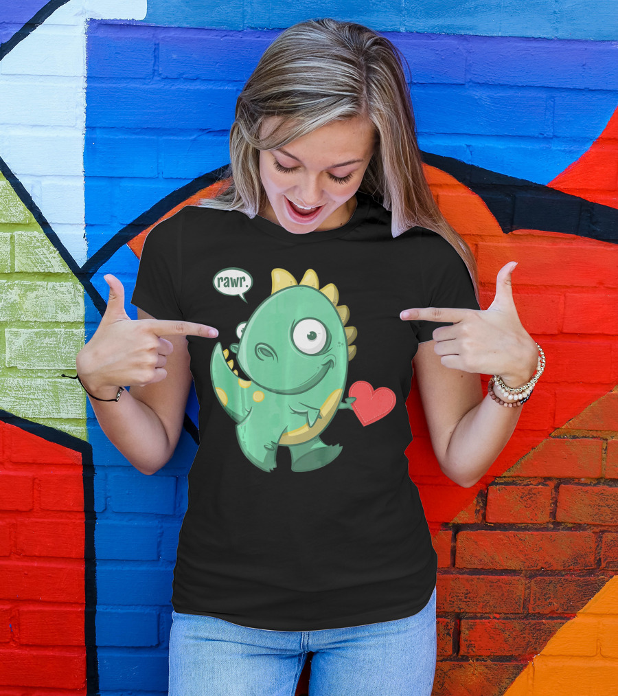 RAWR Dinosaur Holding Heart Valentines Day T-Shirt