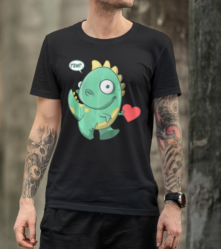 RAWR Dinosaur Holding Heart Valentines Day T-Shirt