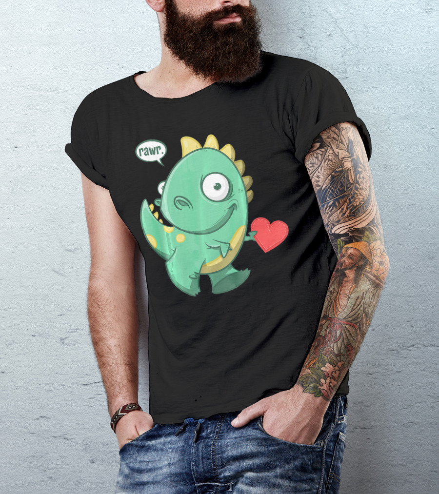 RAWR Dinosaur Holding Heart Valentines Day T-Shirt
