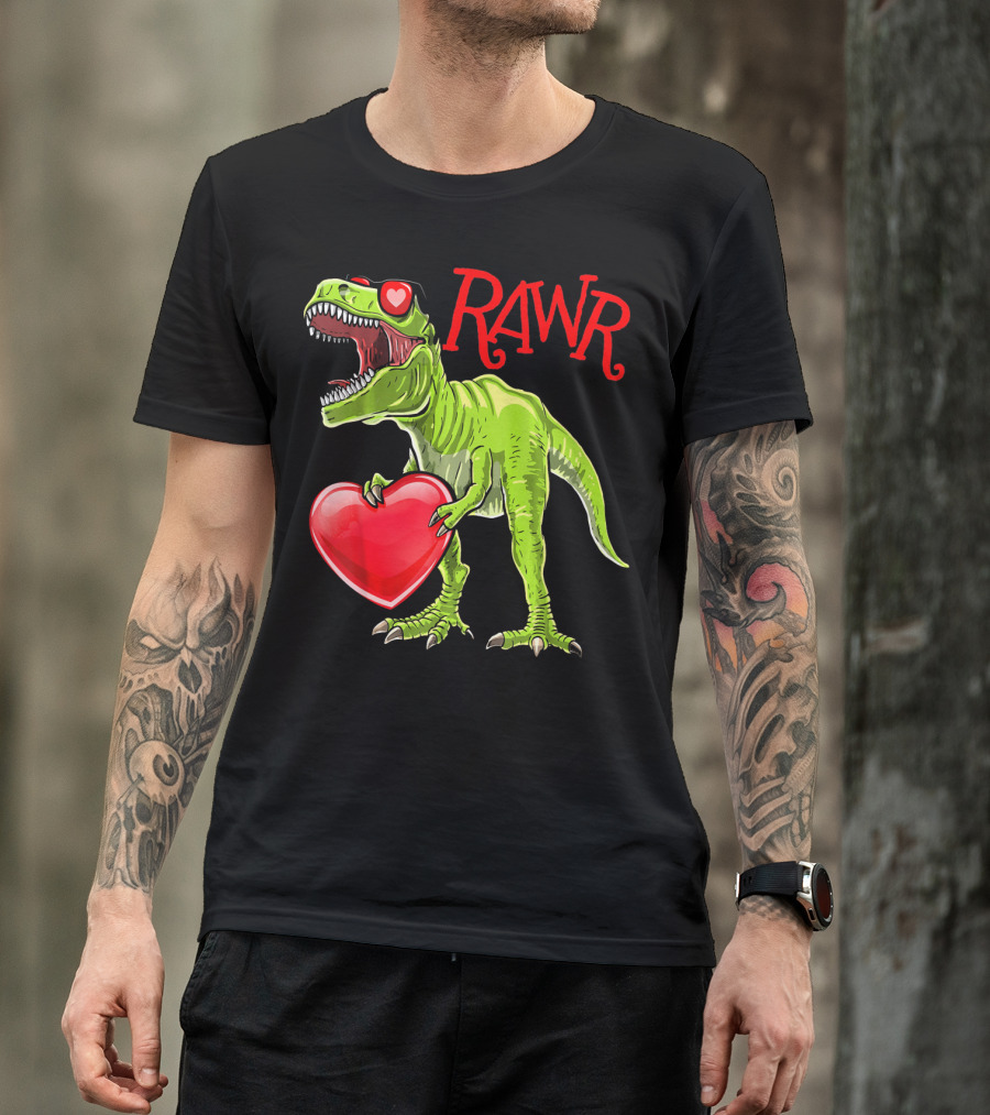 Rawr Valentine's Day T-Rex Dinosaur With Heart T-Shirt