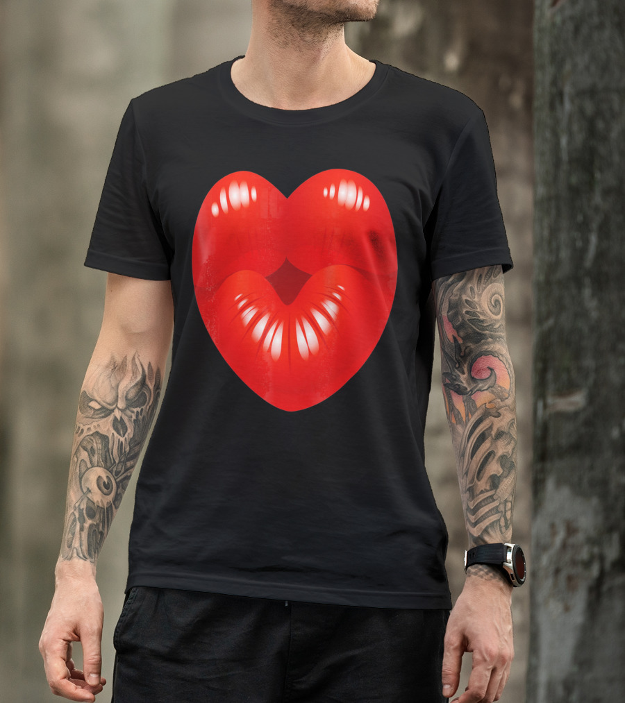 Red Lips Heart Kiss Kisses Valentine T-Shirt