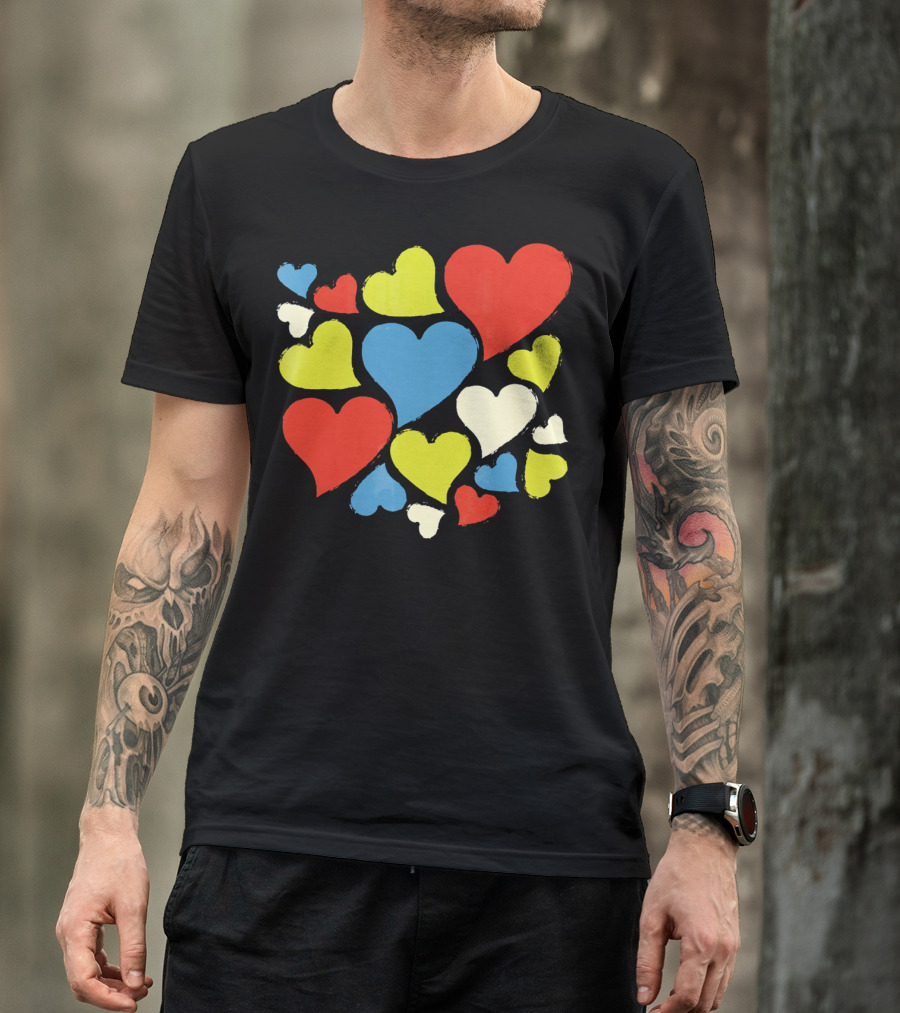 Retro Multicolor Hearts For Valentine's Day T-Shirt