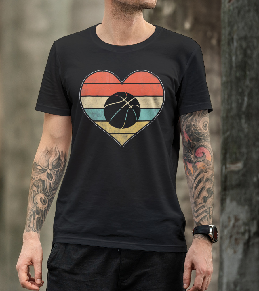 Retro Vintage Striped Heart Basketball Valentine T-Shirt