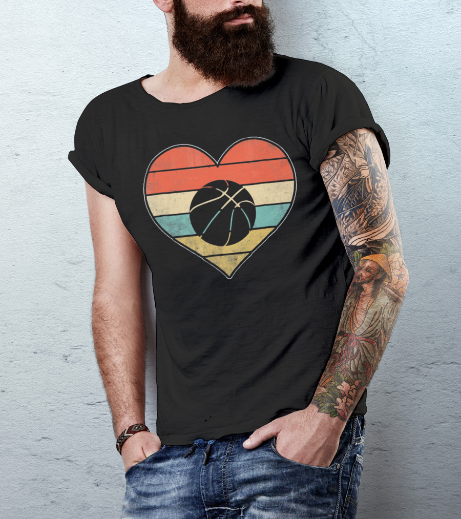 Retro Vintage Striped Heart Basketball Valentine T-Shirt