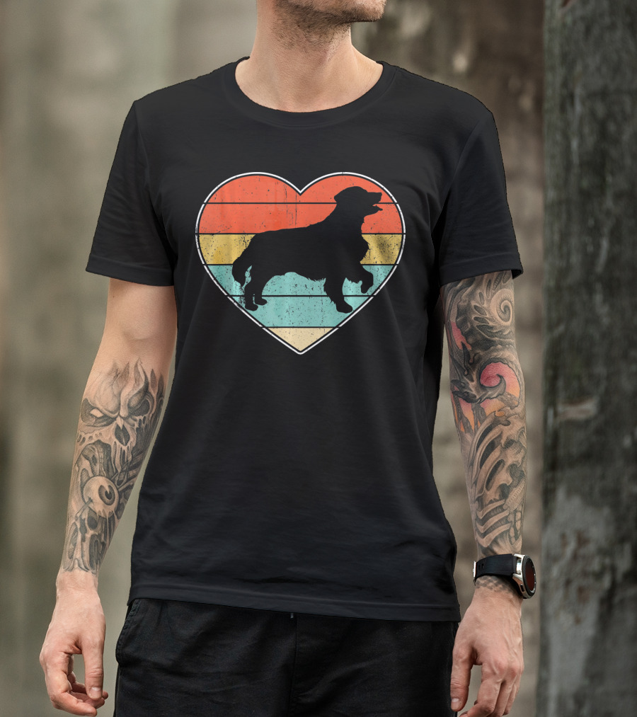 Retro Vintage Golden Retriever Silhouette Heart T-Shirt