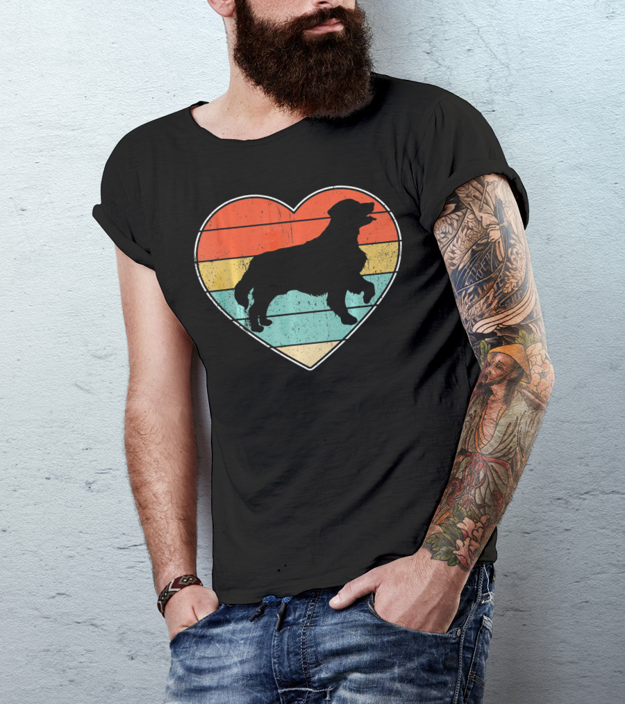Retro Vintage Golden Retriever Silhouette Heart T-Shirt