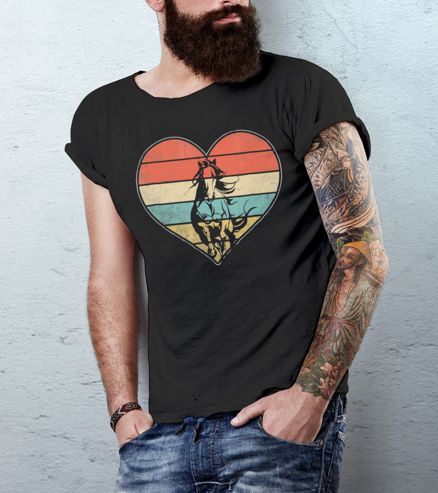 Vintage Retro Horse Heart Valentine's Day Stripes T-Shirt