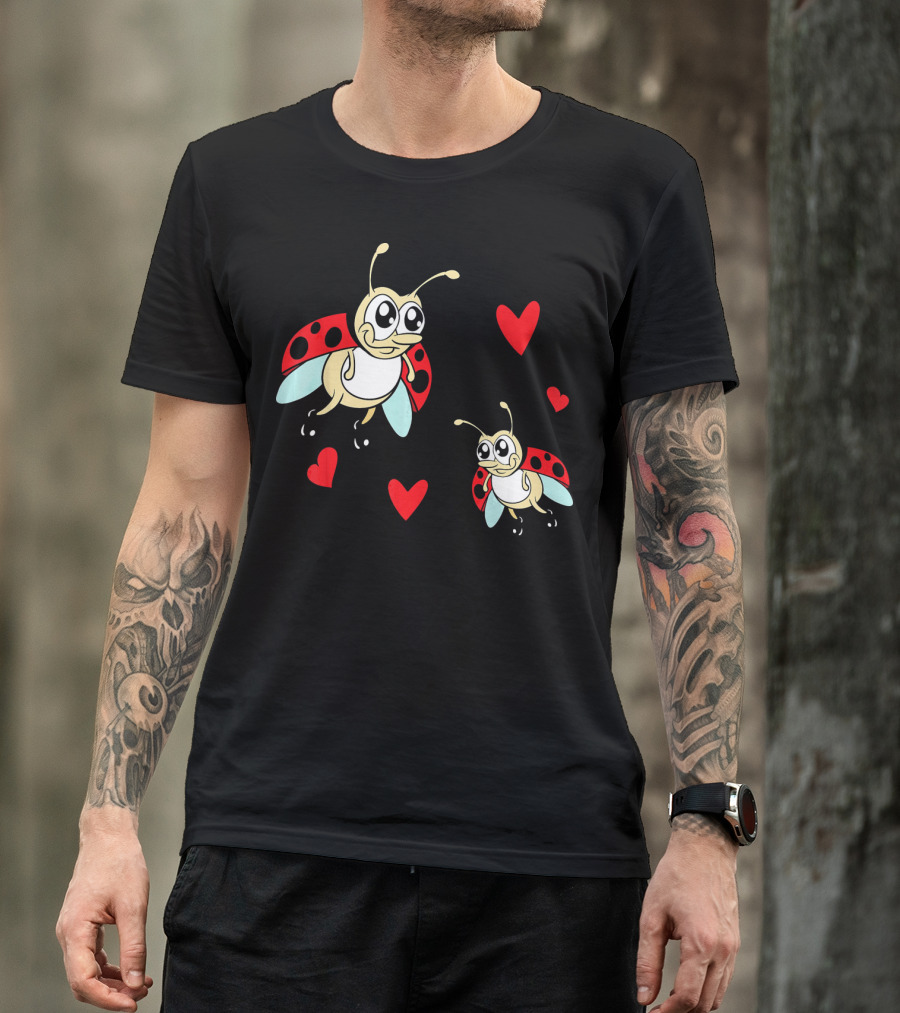 Romantic Valentine's Day Ladybug Couple With Hearts T-Shirt
