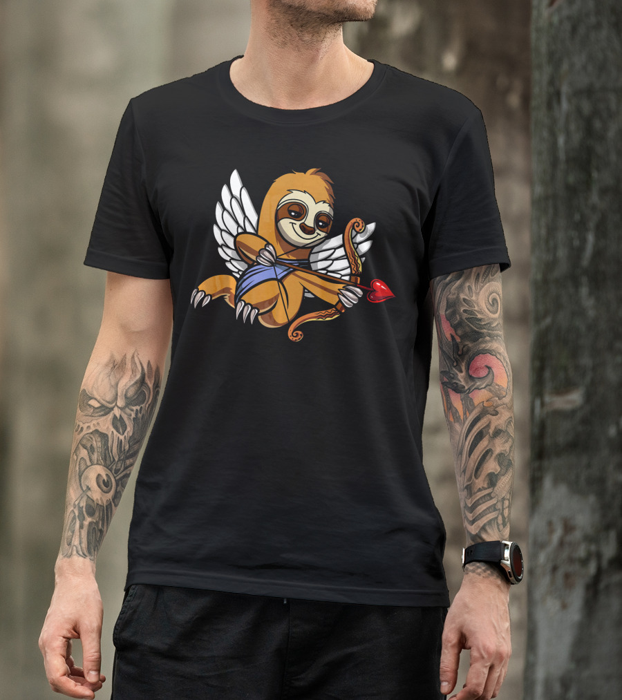Sloth Cupid With Heart Arrow Valentines Day Love T-Shirt