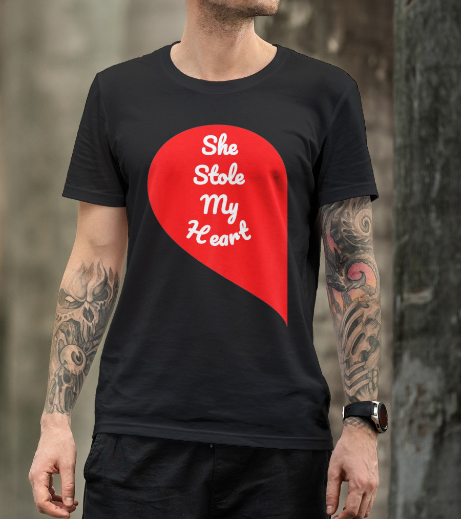 She Stole My Heart Valentine's Day Red Heart Drop Shaped T-Shirt