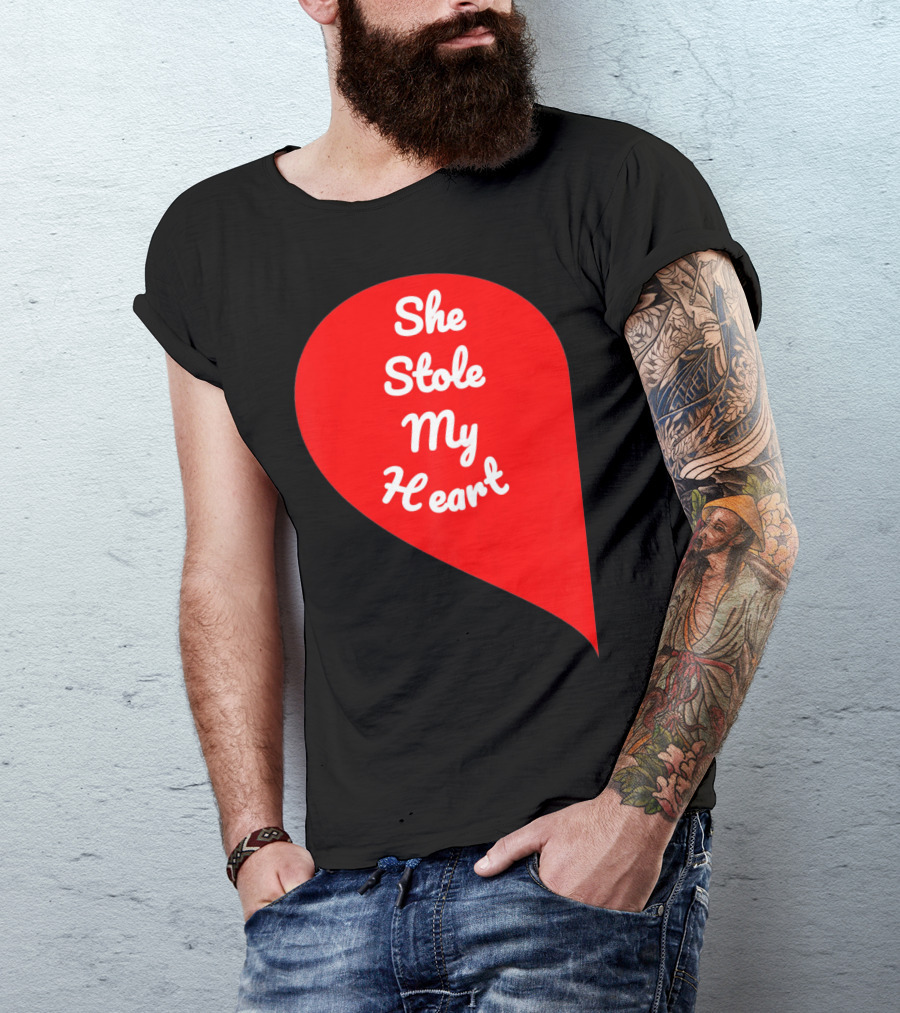 She Stole My Heart Valentine's Day Red Heart Drop Shaped T-Shirt