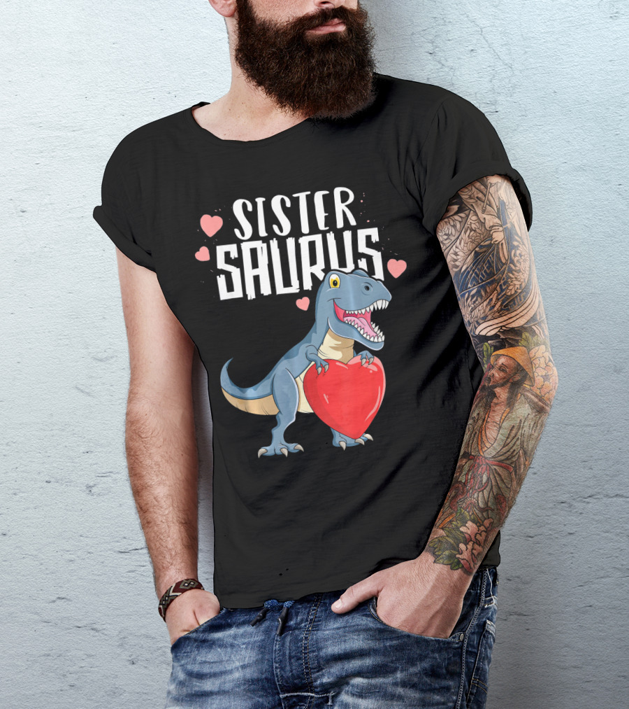 Sister Saurus Valentines Dinosaur Holding Heart T-Shirt