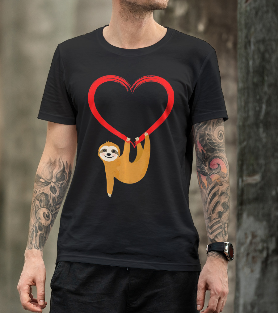 Valentines Day Sloth Hanging On Heart T-Shirt