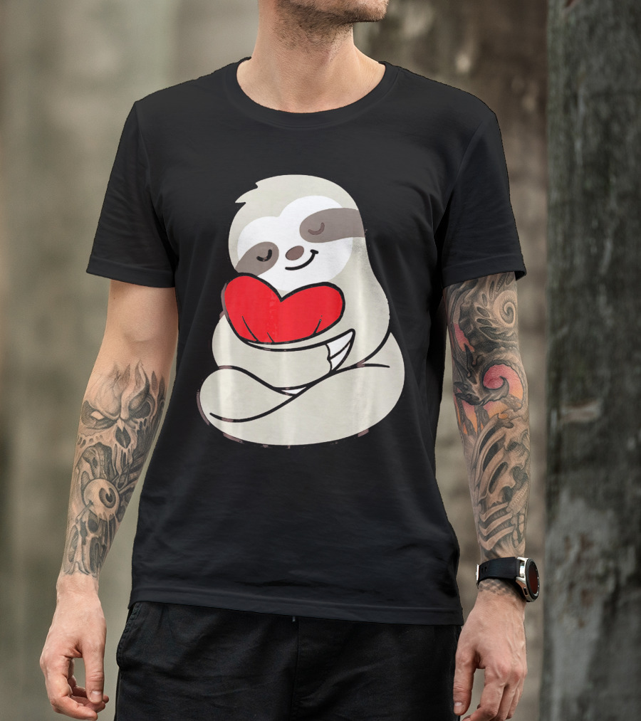 Sloth Hugging Heart Love Valentines T-Shirt