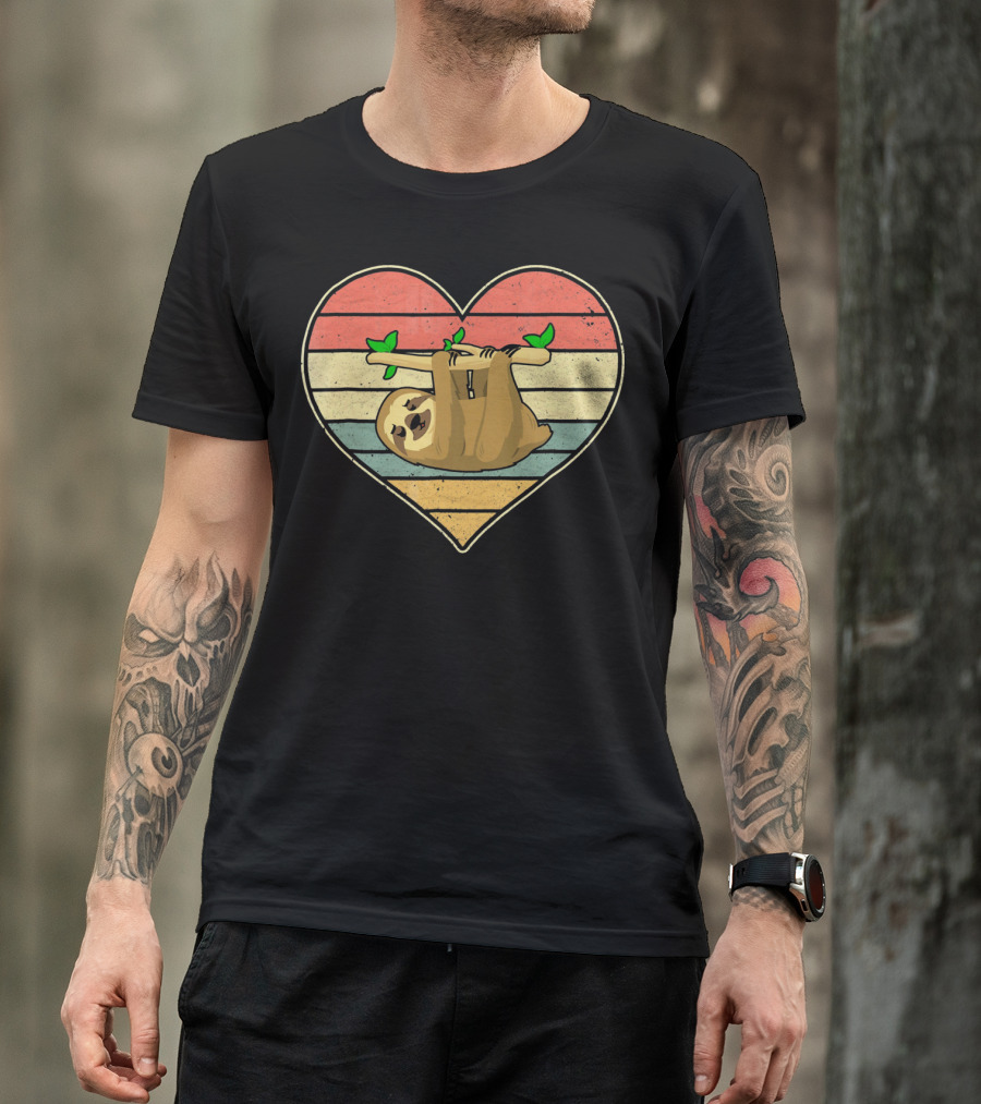 Vintage Sloth Hanging In Striped Heart For Val T-Shirt