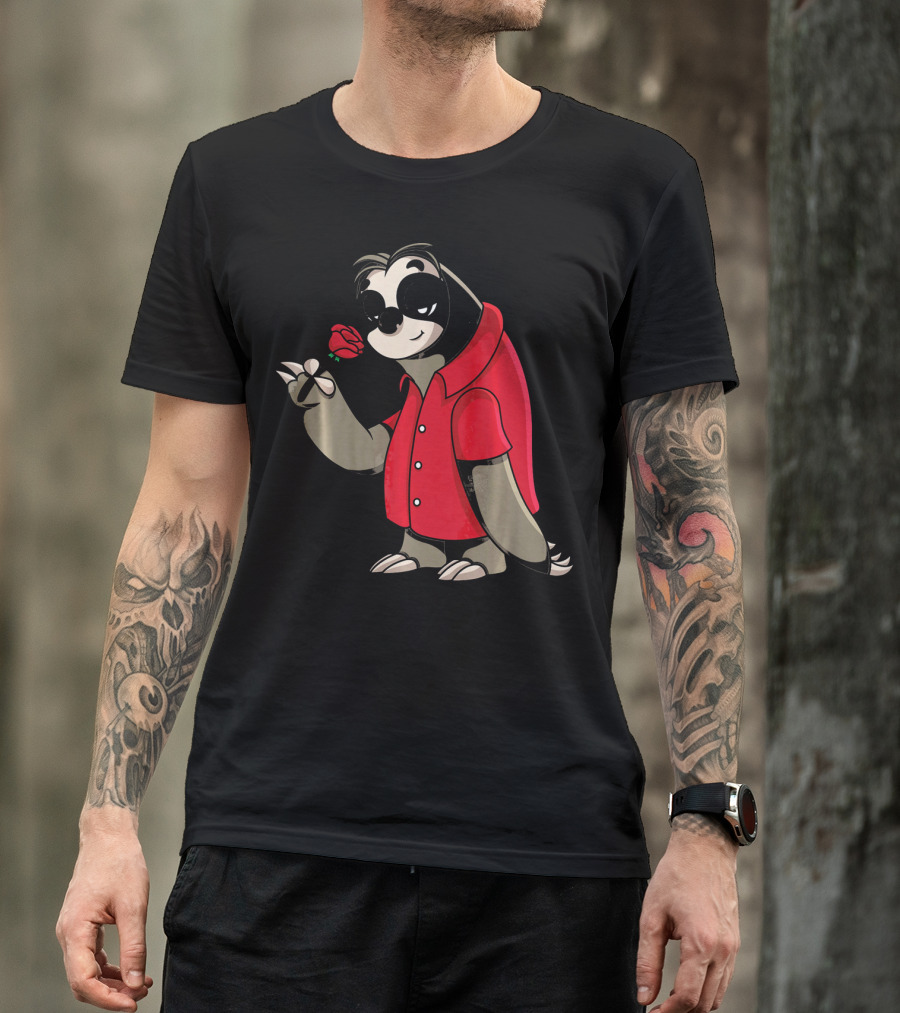 Romantic Sloth Valentine With Red Rose T-Shirt