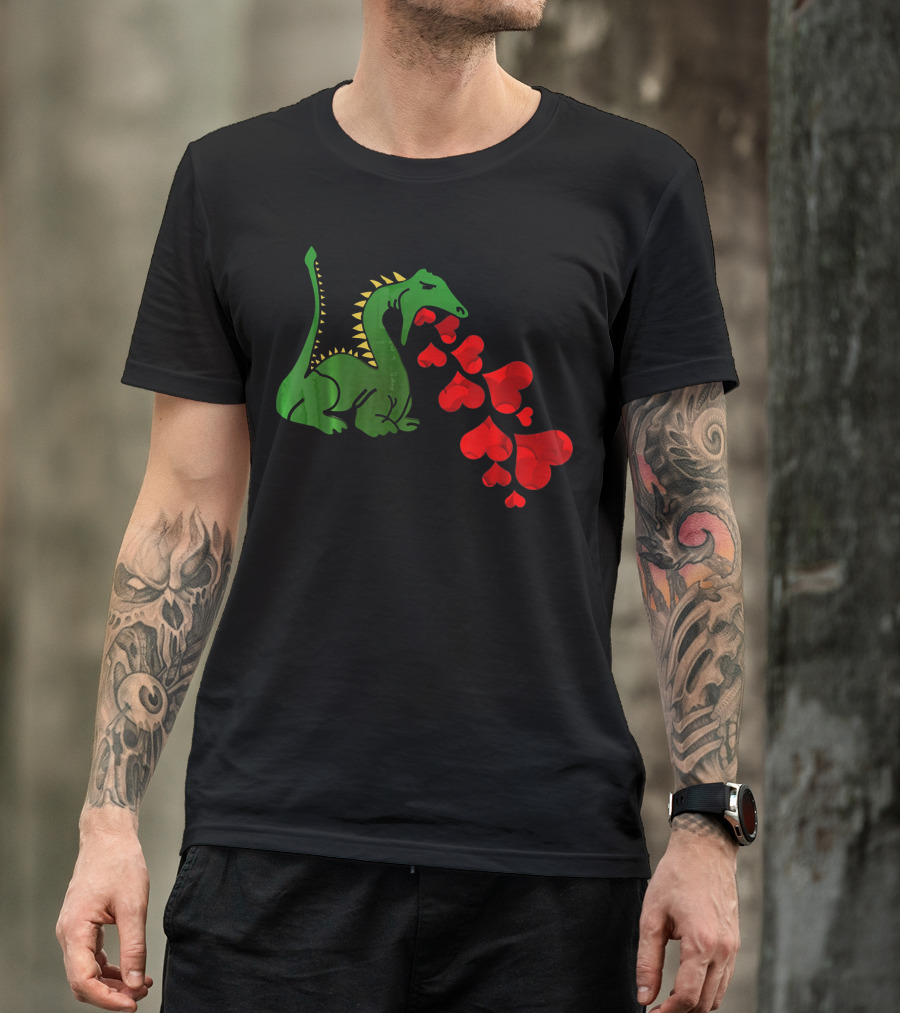T Rex Dinosaur Valentines Day Hearts Breath T-Shirt