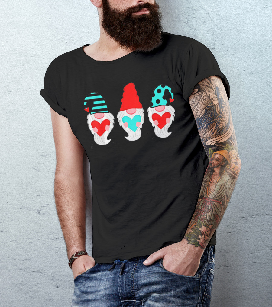Three Gnomes Holding Hearts Valentine's Day T-Shirt