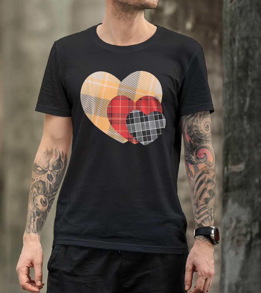 Three Valentines Hearts Plaid T-Shirt