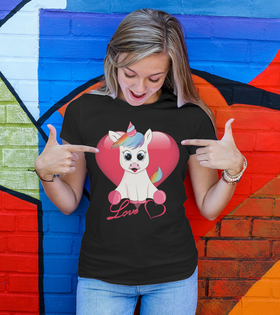 Love Unicorn Heart Valentines Day T-Shirt