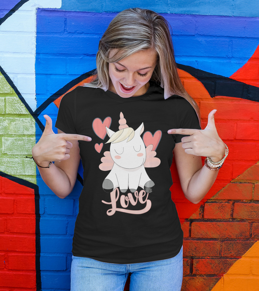 Love Unicorn With Hearts Valentine's Day T-Shirt