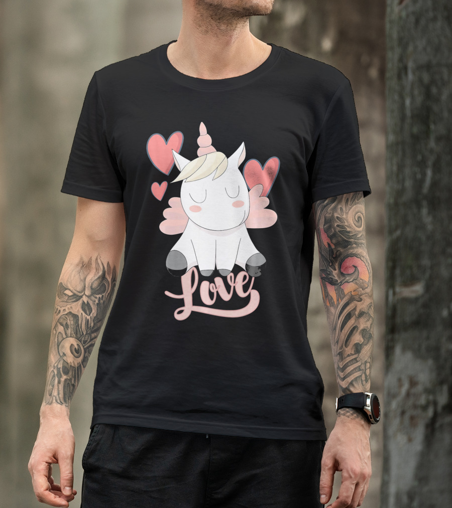 Love Unicorn With Hearts Valentine's Day T-Shirt