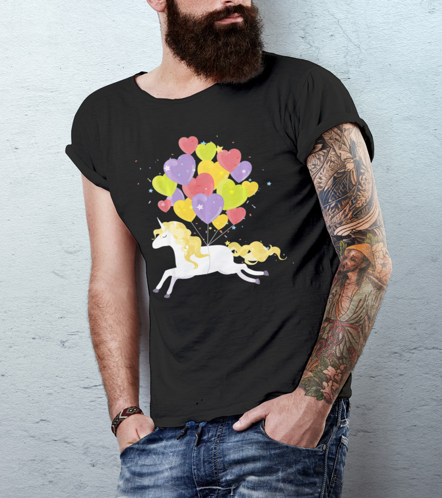 Unicorn Love Heart Balloons Valentines Day T-Shirt