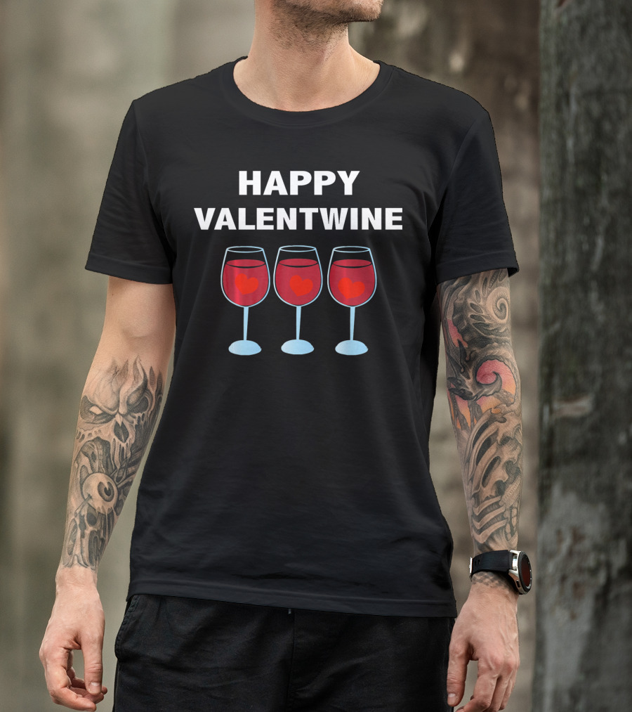 Happy Valentwine With Three Heart-Filled Wine Glasses T-Shirt