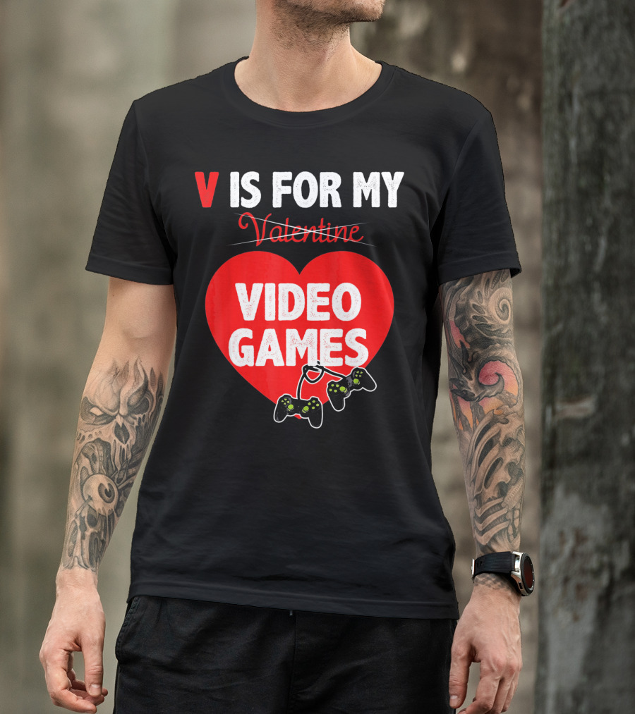 V Is For My Valentine Video Games Red Heart T-Shirt