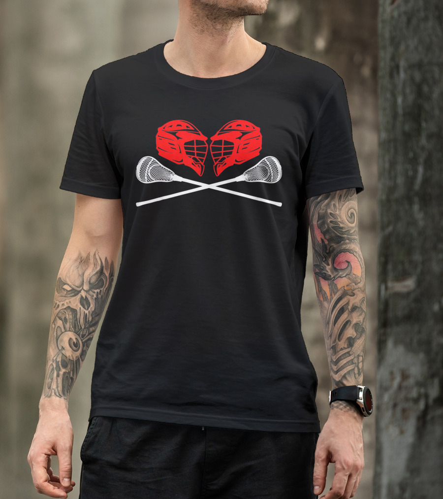 Valentine Lacrosse Helmets And Sticks Crossed Adults T-Shirt