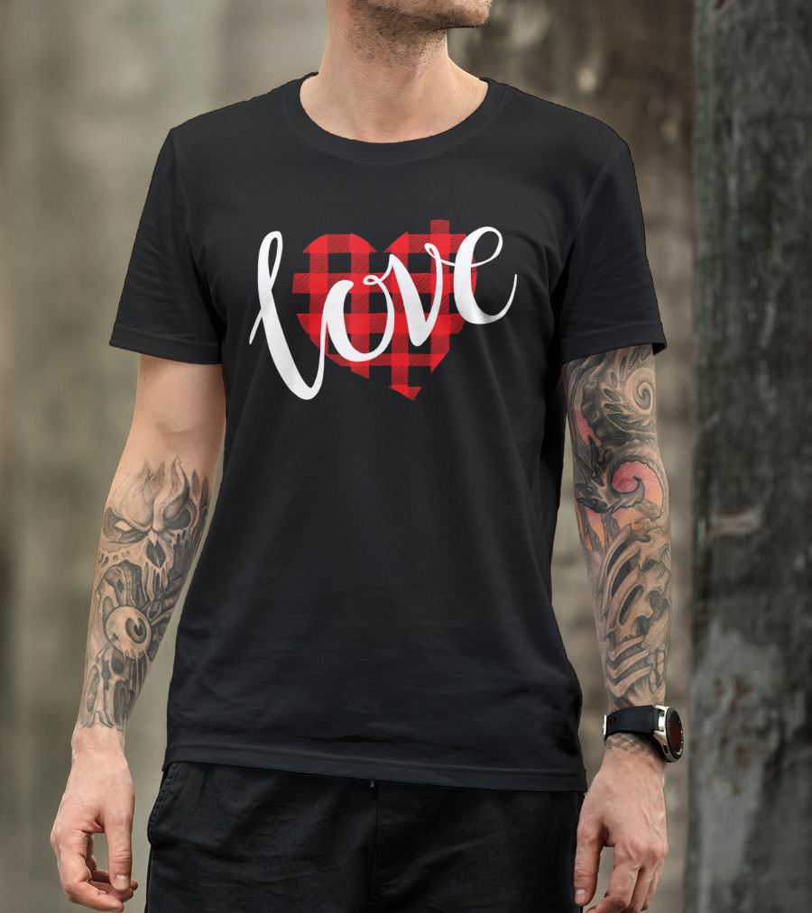 Buffalo Plaid Heart Love Valentine Day T-Shirt