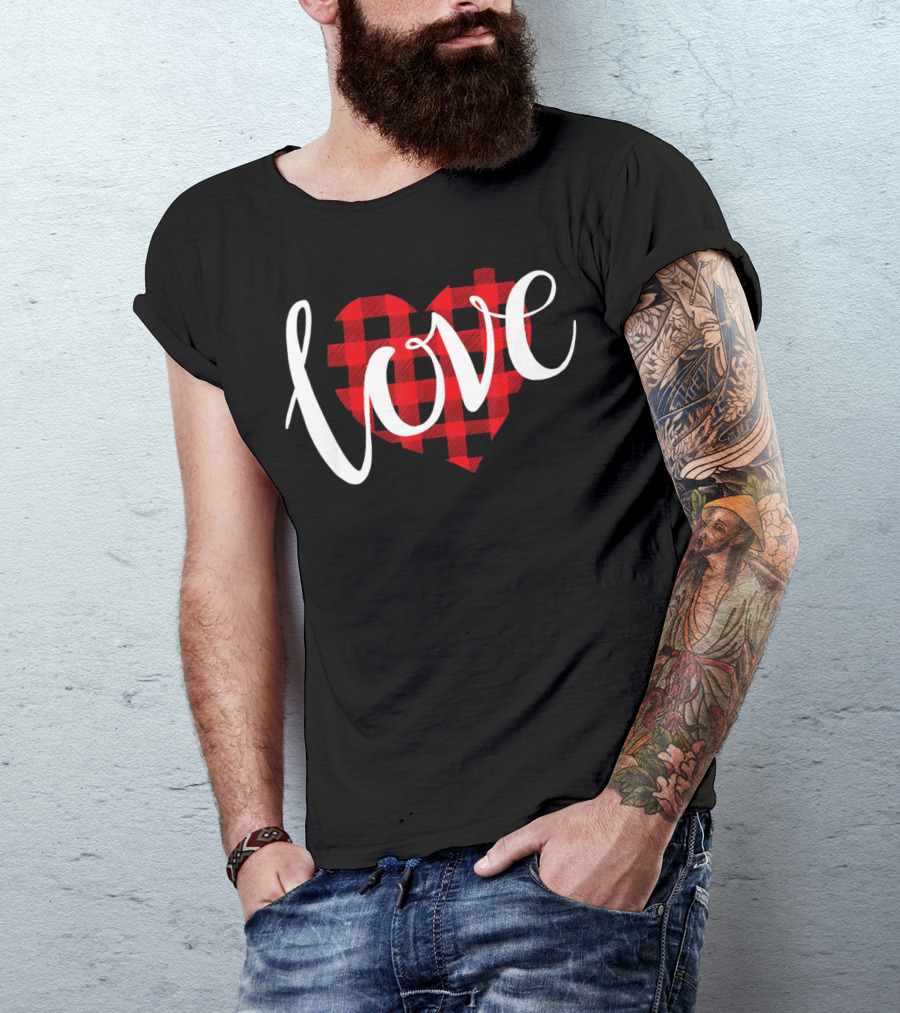 Buffalo Plaid Heart Love Valentine Day T-Shirt