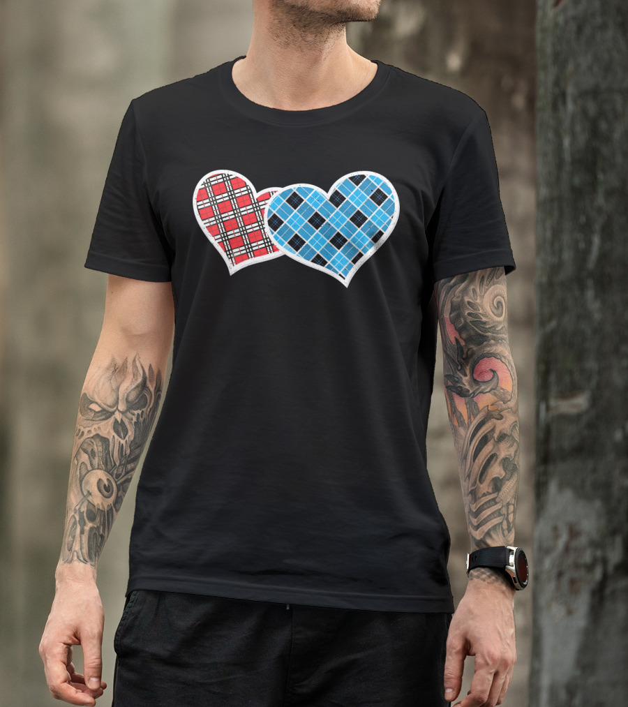 Valentine Buffalo Plaid Red And Blue Heart T-Shirt