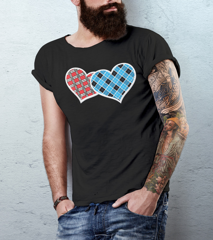 Valentine Buffalo Plaid Red And Blue Heart T-Shirt