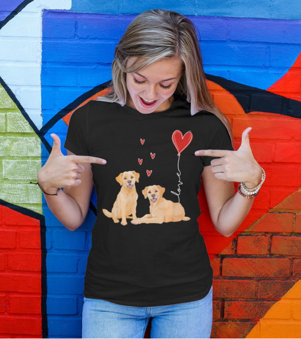Love Red Heart Balloon Labrador Couple T-Shirt