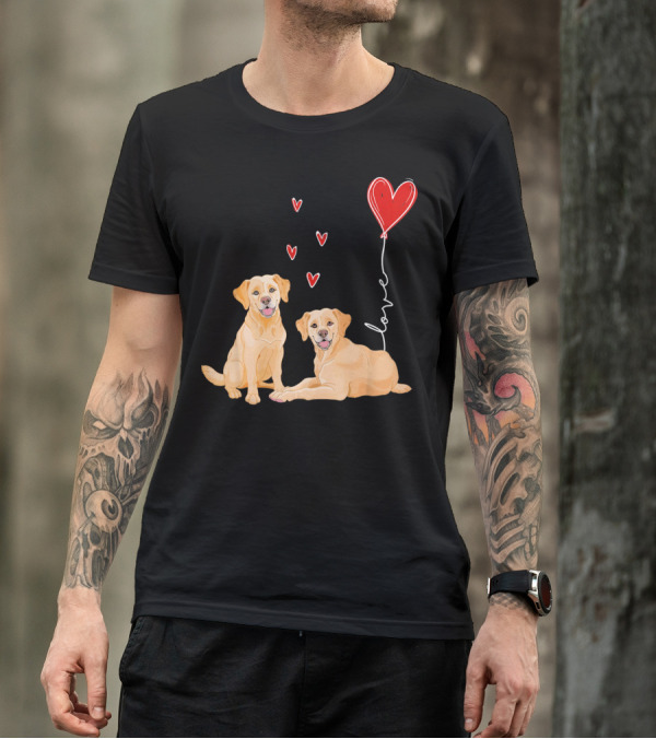 Love Red Heart Balloon Labrador Couple T-Shirt