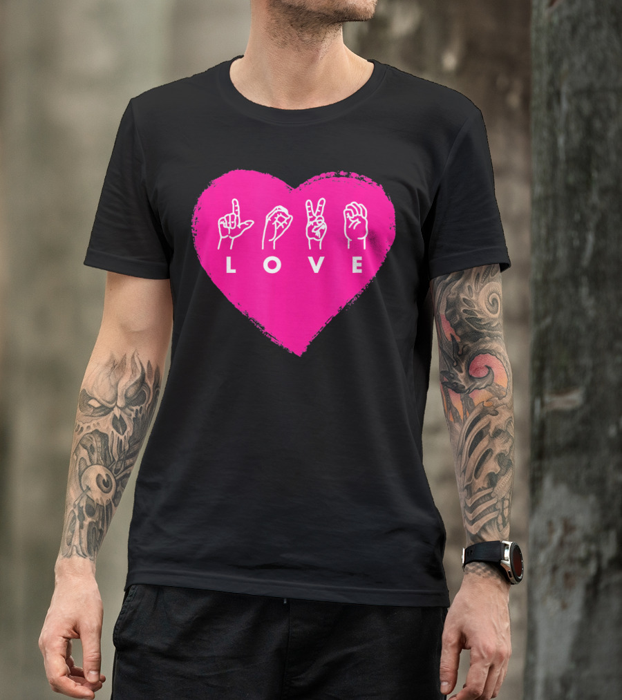 Love Sign Language Pink Valentine's Day Heart T-Shirt